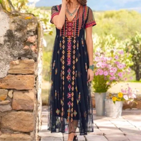 Sundance Dresses & Skirts - Sundance Dreamy Destinations Black Swiss Dot Embroidered Maxi Boho Dress — XL